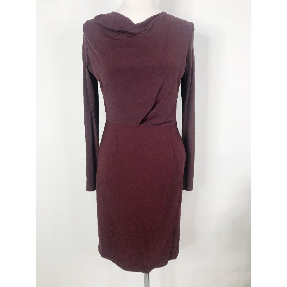 MM Lafleur Dress Women 6 Small Red Burgundy Wool Blend Draped Cowl Neck Business